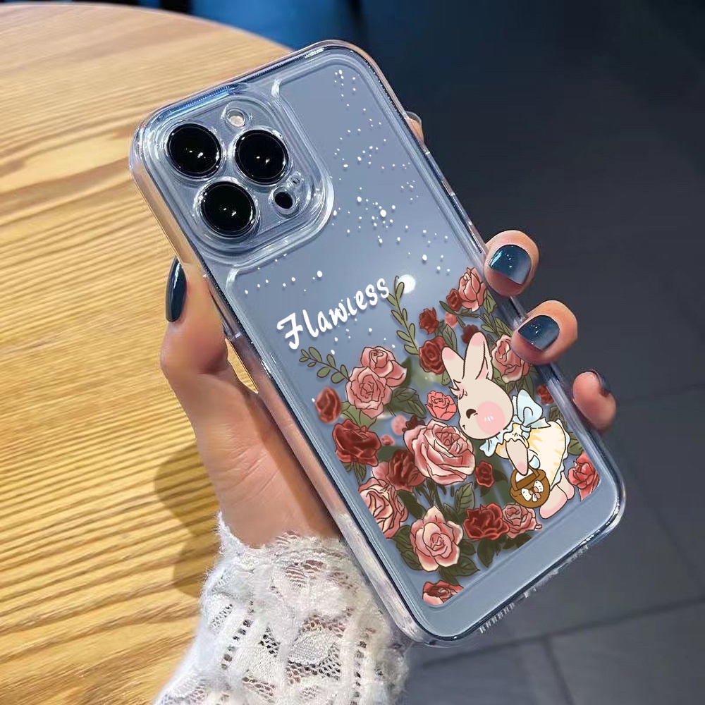 เคสไอโฟน สําหรับ for iPhone 11 13 14 12 Pro Max 7 8 SE Plus XR โปร่งใส เคส กระต่าย เคสโทรศัพท์ กุหลาบ เคสโทรศัพท์มือถือ