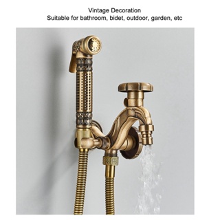 YOklahoma Wall Mounted Faucet Single Hole Retro Brass Tap with Sprayer for Bathroom Bidet Garden Swimming Pool