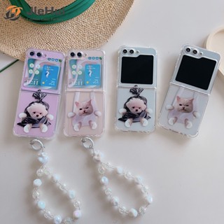 Jiehui เคสโทรศัพท์มือถือ พลาสติก ลายแมว และสุนัขน่ารัก แฟชั่น สําหรับ Samsung Z Flip5 Z Flip4 Z Flip3