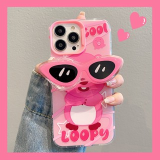 เคสโทรศัพท์มือถือแฟชั่น ลายการ์ตูนหมู LOOPY แต่งแสงเลเซอร์ สองด้าน สําหรับ iPhone 11 14 12 13 Pro Max