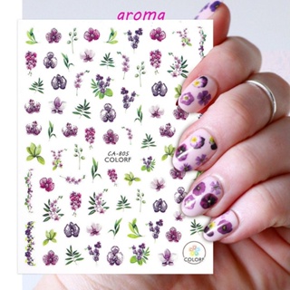 Aroma สติกเกอร์ติดเล็บ ลายผีเสื้อ มีกาวในตัว แฟชั่นฤดูใบไม้ผลิ สไตล์ญี่ปุ่น สําหรับตกแต่งเล็บ