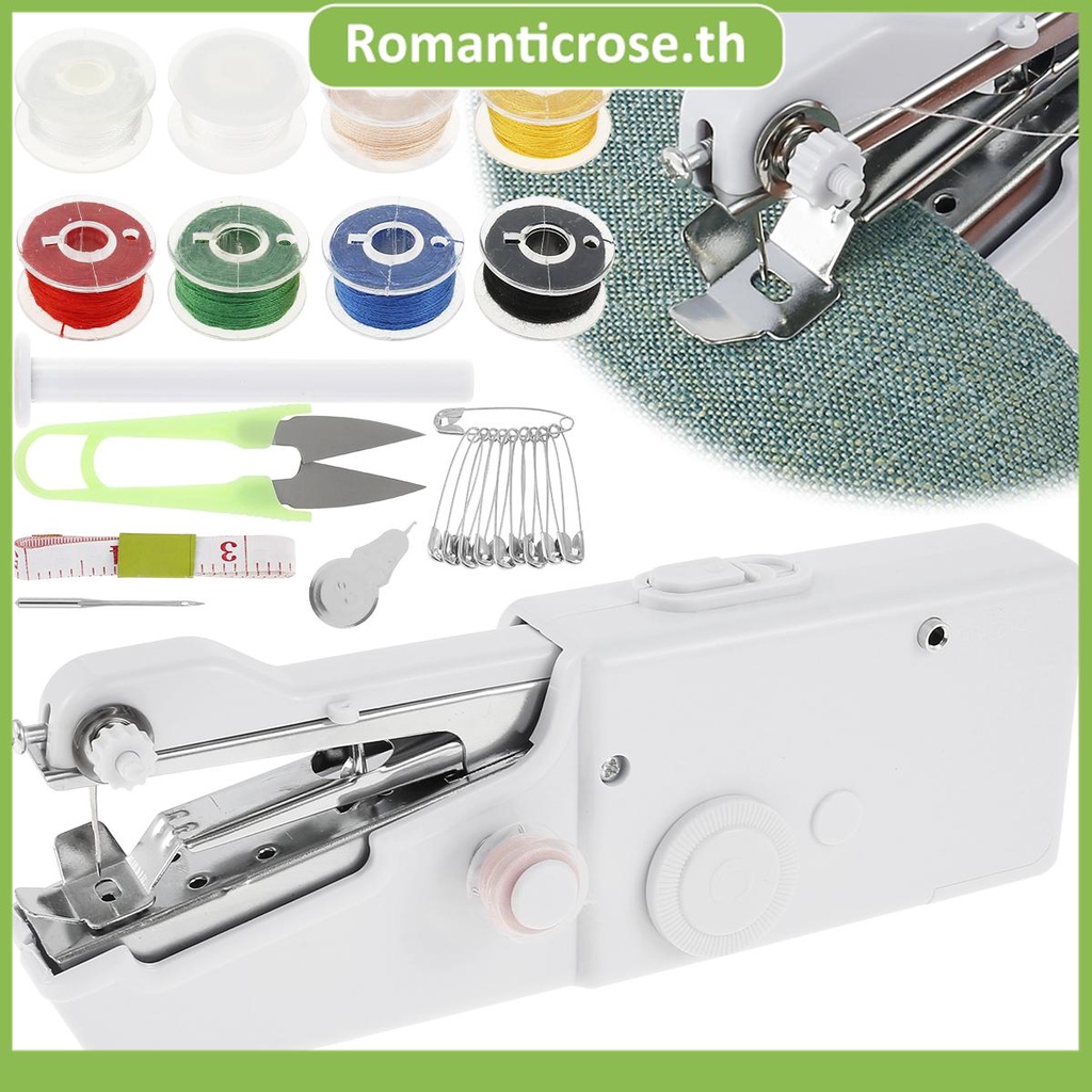 จักรเย็บผ้าขนาดเล็กสำหรับผู้เริ่มต้นจักรเย็บผ้ามือถือจักรเย็บผ้าไฟฟ้าแบบพกพาพร้อมอุปกรณ์เย็บผ้า SHOPSKC8607
