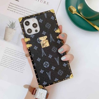 เคสโทรศัพท์มือถือหนัง PU ขอบตรง ป้องกันเต็มเครื่อง หรูหรา แฟชั่น สําหรับ Apple iPhone 6 6S 7 8 Plus SE 2020 XS Max XR 11 12 13 14 Pro Max