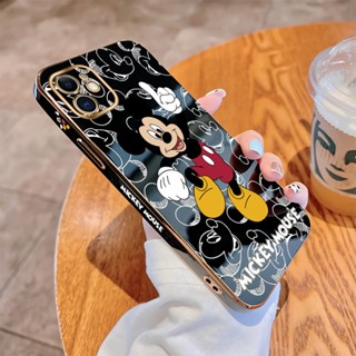 เคสไอโฟน iPhone 11 12 Pro MAX 12 Mini SE 2022 เคสโทรศัพท์มือถือ แบบนิ่ม ลายการ์ตูนมิกกี้ เมาส์ เต้นรํา ขอบสี่เหลี่ยม หรูหรา