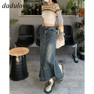 DaDulove💕 New Korean Version of INS Retro Washed Denim Skirt High Waist A- line Mid-length Skirt Bag Hip Skirt