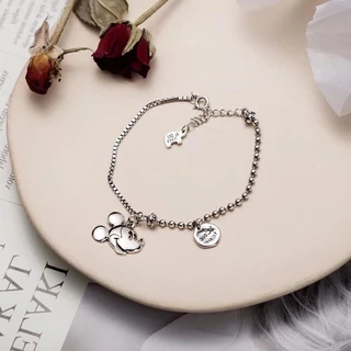 S925 Mickey Mouse Female Retro Old European and American Student Mouse Head Bracelet Cartoon Asymmetric Korean Fashion Hip Hop Trendy Jewelry