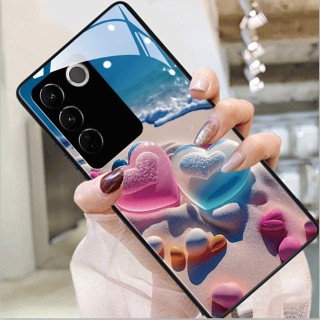 เคสโทรศัพท์มือถือแบบแก้ว ลายหินอ่อน หรูหรา สําหรับ vivo V27 V27 Pro V25 Pro V23 V23e