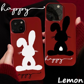 Lemon - เคสโทรศัพท์มือถือ ลายกระต่าย สีดําวาว เรียบง่าย สําหรับ 14pro 14promax 13 13pro 13promax 11 12 12pro 12promax XR XSMAX 7P 8P