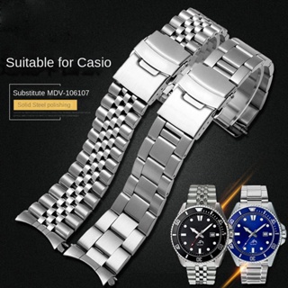 สายนาฬิกาข้อมือสเตนเลส 22 มม. สีดํา สําหรับ Casio Watchband MDV-106 MDV-107 MDV-106D MTP-VD01