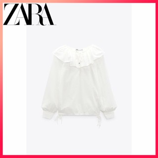 Zara ใหม่ เสื้อเชิ้ต ผ้าฝ้าย ประดับโบว์ สําหรับผู้หญิง