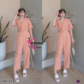 ส่งไว พร้อมส่ง 💗พร้อมส่ง Jumpsuit จั้มสูทคอปก ติดกระดุม ขายาว + เข้มขัด ชุดไปทะเล ชุดไปเที่ยว ชุดเซ็ท ทำงาน