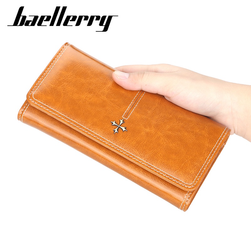 Baellerry กระเป๋าสตางค์หนัง ใบยาว ทรงคลัทช์ มีซิป ความจุขนาดใหญ่ สีพื้น สไตล์เกาหลี สําหรับผู้หญิง