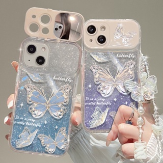 เคสโทรศัพท์มือถือแบบนิ่ม กันกระแทก ลายการ์ตูนเด็กผู้หญิง ผีเสื้อ พร้อมกระจก สําหรับ IPhone 12 Pro Max X XR XS Max SE IPhone 7 Plus 8 Plus 11 Pro Max 13 Pro Max 14 Pro Max