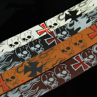 Royal เข็มขัดหนัง PU ส่วนบุคคล All-match Vintage Skull Skeleton รูปแบบ Y2K Cross Pin หัวเข็มขัด Punk สไตล์สําหรับผู้หญิงเกาหลีสายรัดเอว