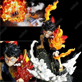 โมเดล One Piece Luffy (Red Roc Fist Ver.) 18cm Fire Fist Straw Hat Pirate OnePiece Figure Monkey D Luffy Cartoon PVC GK Figures Scene Restoration Red Rock Model