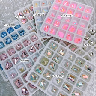 25 ชิ้นรองประดับเพชรคริสตัลทรงแหลมสำหรับตกแต่งเล็บ สีขาวอ่อน ชมพู หัวใจคด ขวาน สี่เหลี่ยมจัตุรัส ขนาดใหญ่