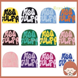 Royal Y2K หมวกบีนนี่ พิมพ์ลายตัวอักษร Mea Culpa Beanies Dupes Skullies Beanies Skull Cap