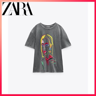 Zara ใหม่ เสื้อยืด พิมพ์ลาย เสื้อผ้าผู้หญิง