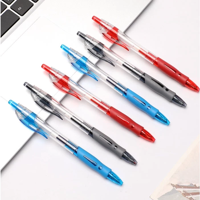 S0122 ปากกา หมึกเจล แบบกด มี3สี เขียนลื่น จับถนัดมือ มาใหม่ ด้ามใส มีกริป ปากกาลูกลื่น