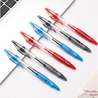 S0122 ปากกา หมึกเจล แบบกด มี3สี เขียนลื่น จับถนัดมือ มาใหม่ ด้ามใส มีกริป ปากกาลูกลื่น