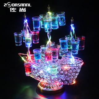 ใหม่ ชั้นวางแก้วค็อกเทล แบบเรืองแสง LED สไตล์สร้างสรรค์ สําหรับเรือใบ KTV Spirits Swallow Glass Bullet Glass Holder