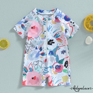 ชุดว่ายน้ํา แขนสั้น ป้องกันแดด แต่งซิป พิมพ์ลายสีน้ํา สําหรั…