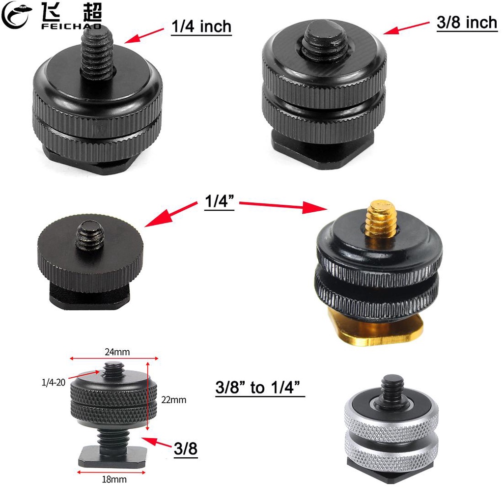 FEICHAO เดี่ยว/Double Nut Cold Shoe ขาตั้งกล้อง Mount To Flash Hot Shoe สกรูอะแดปเตอร์สําหรับ GoPro 13 12 สําหรับ DJI OSMO 360 กล้อง