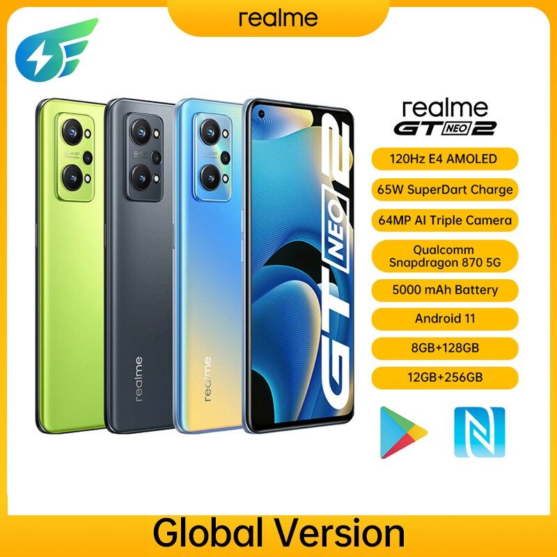 I ANGEL Global Version realme GT Neo 2 5G 8/12GB 128/256GB สมาร์ทโฟน Snapdragon 870 Octa Core 6.62" โทรศัพท์มือถือ NFC กำลังชาร์จ 65W