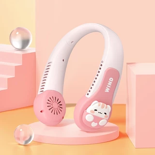 พร้อมส่ง!!พัดลมคล้องคอลายการ์ตูน พัดลมพกพา พัดลมห้อยคอ ไม่ต้องถือ 1200m พัดลมระบายความร้อน ชาร์จUSB ปรับลมได้ 3 ระดับ