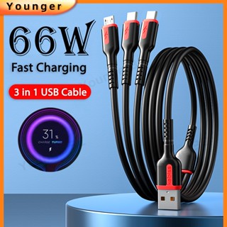 66w 3 In 1 สายชาร์จเร็ว 6A Micro Usb Type C สายชาร์จ Micro Usb Port สายชาร์จ Usb หลายช่อง อุปกรณ์เสริมโทรศัพท์มือถือ