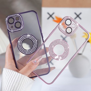 เคสมือถือกรอบเลนส์ประดับเพชรหรูหราแบบชุบด้วยไฟฟ้าสำหรับ iPhone 14 pro max เคสมือถือ11โลโก้13ผู้หญิง12เคสมือถือกันกระแทกพร้อมฟิล์มป้องกันเลนส์