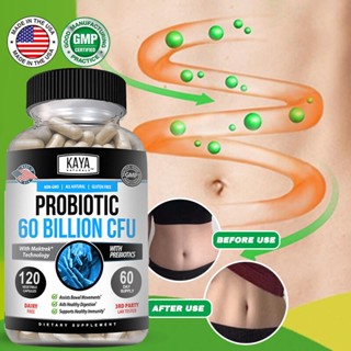 Probiotics Supplements โพรไบโอติกส์ 6 พันล้านตัว ท้องผูก ปัญหาขับถ่าย ดูแลระบบย่อยอาหาร เคลือบลำไส้ เสริมภูมิ 60/120 Capsules