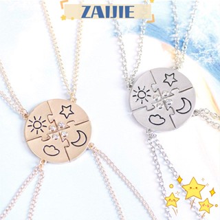 ZAIJIE 4 Piece Set Gifts BFF Pendant Men Women Best Friend Friendship Necklace Inlaid Rhinestone Fashion Charm Jewelry Stitching Sun Moon Cloud Star/Multicolor