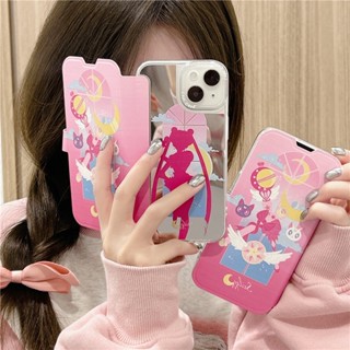 เคสโทรศัพท์มือถือหนัง แบบฝาพับกระจก ลายการ์ตูนเซเลอร์มูนน่ารัก สําหรับ iphone 14 13 12 11 pro max 14promax