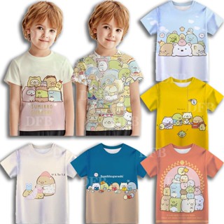 เสื้อยืดแขนสั้น พิมพ์ลาย Sumikko Gurashi ทรงหลวม สวมใส่สบาย แฟชั่นฤดูร้อน สําหรับเด็กผู้ชาย และเด็กผู้หญิง