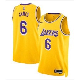 เสื้อกีฬาแขนสั้น ลายทีม nba jersey Los Angeles Lakers No. 2023 เสื้อกีฬาบาสเก็ตบอล James สีเหลือง 6 ชิ้น