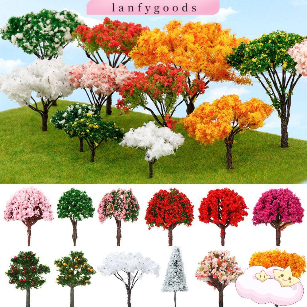 LANFY 5pcs 4cm Artificial Scenery Trees Multistyles Railroad Decoration Miniature Flower Tree Model 