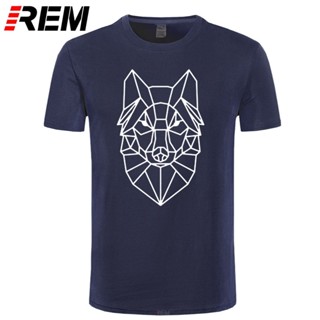 【ใหม่】【hot sale】Cartoon Geometric Wolf Animal T-shirt Teens Fashion Tshirt Cute Animal Wolf Head Men T Shirts Simple Lin