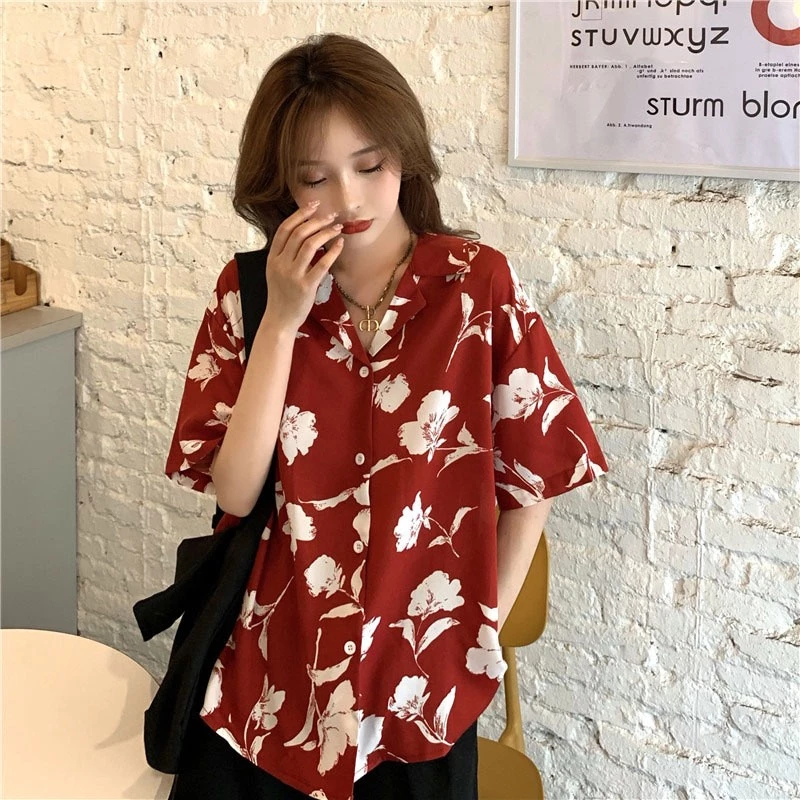 เสื้อเชิ้ตฮาวายแขนสั้นลายดอกวินเทจ สำหรับผู้หญิง thumbnail 8