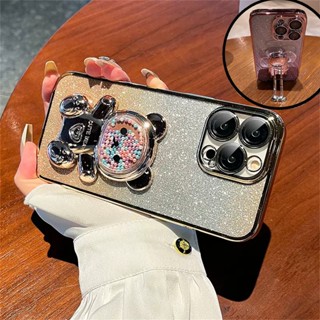 เคส iPhone 14 Pro Max เคสป้องกันเลนส์กล้อง iPhone 12 13 Pro Max 11 Pro Max 14 Plus เคสป้องกันกันกระแทก พร้อมหมีกระพริบตา พร้อมขาตั้ง ความสวยงามน่ารัก