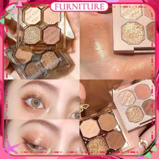 ♕Mjgigi อายแชโดว์สี่สีจาน Brilliant Gem Matte Sequins ระยิบระยับ Earth Color อายแชโดว์สีง่ายกันน้ำ Eye Makeup FURNITURE