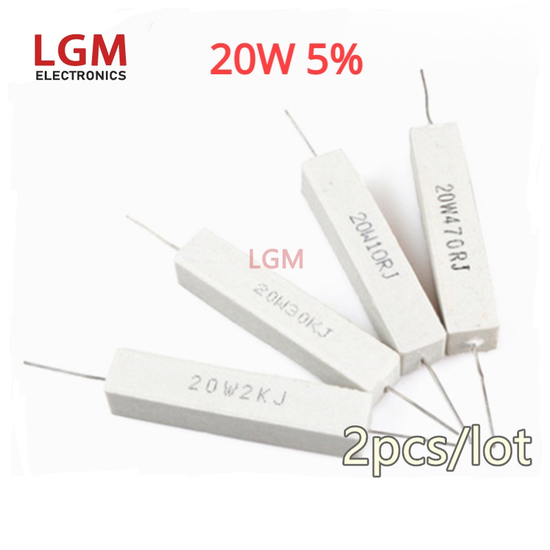 2 ชิ้น 20 วัตต์ 5% ตัวต้านทานพลังงานซีเมนต์ 0.1R-470R 1R 2R 2.2R 2.5R 3R 4R 5R 8R 10R 30R 33R 200R 4