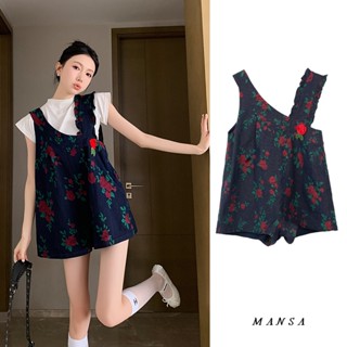 MANSA floral overalls ดอกไม้โดยรวม กางเกงขายาว เสื้อผ้าแฟชั่นผู้หญิง