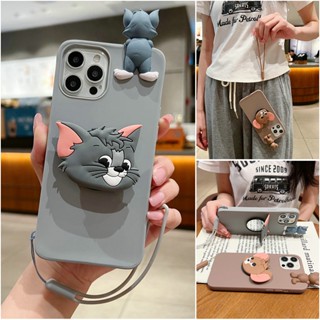 เคสโทรศัพท์มือถือแบบนิ่ม ลายการ์ตูนหนู แมว 3D พร้อมกระจก สําหรับ OPPO A16 A17 A58 A17K A15 A15S A57 A54 A96 A95 A92 A77S A76 A74 A52 A11K A9 A7 A5 A5S A3S F9 Reno7 Reno 8 T Reno 7Z ขาตั้ง