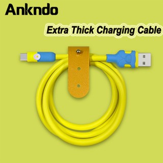 Ankndo สายชาร์จ USB 2.4A หนาพิเศษ สําหรับ Type-c Micro Soft TPE โทรศัพท์ สายชาร์จเร็ว สายชาร์จข้อมูล