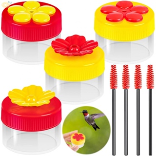 【VARSTR】4X Plastic Hand Feeder Flower Hummingbird Wild Bird Feeders &amp; Cleaning Brush Set