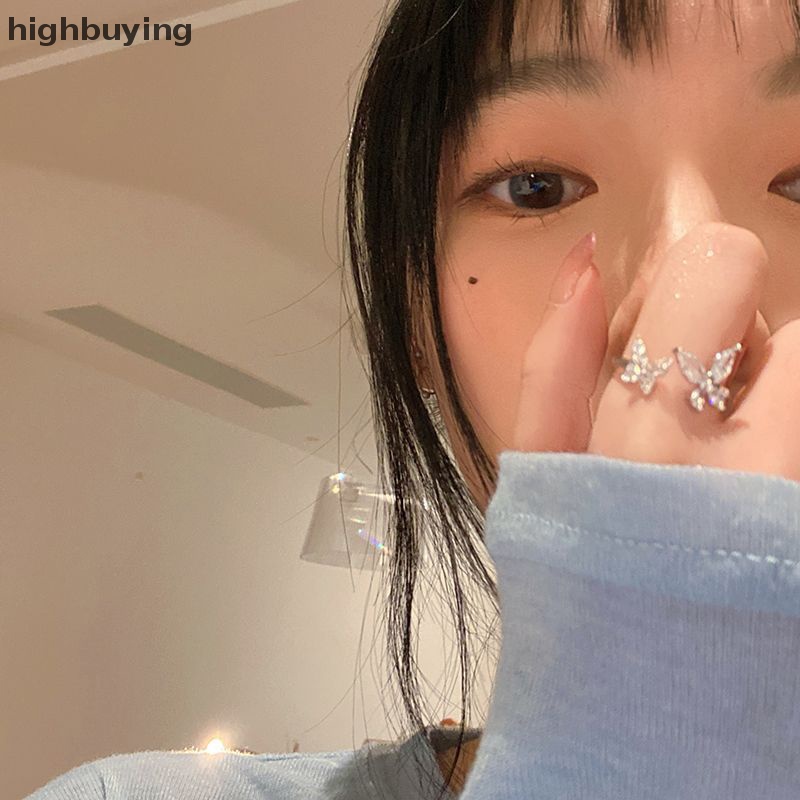 [highbuying] เกาหลี ประกาย โลหะผสม แหวนผีเสื้อ สําหรับผู้หญิง แฟชั่น เครื่องประดับบุคลิกภาพ เฉพาะ ปรับได้ เปิด งานแต่งงาน เครื่องประดับ ใหม่ พร้อมส่ง