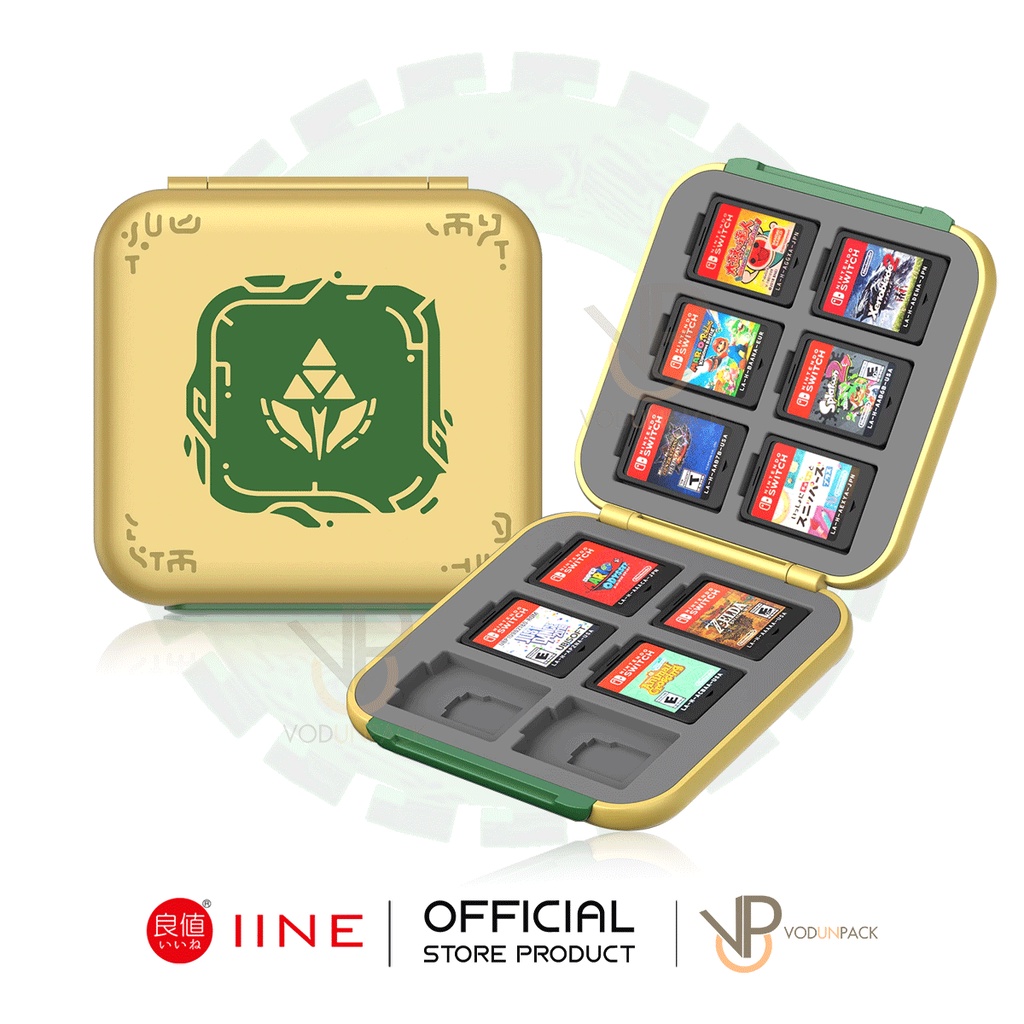 [iine] กระปุก ใส่ตลับเกม สีเขียวทอง ลาย TOTK Zelda Tears Of The Kingdom Nintendo Switch เก็บได้ 12 เกม นินเทนโด้สวิช