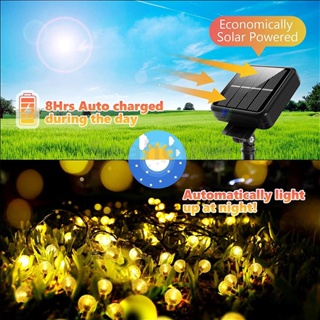 【6.5 ม. / 21 ฟุต】 (30led) สายไฟ LED พลังงานแสงอาทิตย์ กลางแจ้ง พร้อมรีโมต หรี่แสงได้ สายไฟ LED พลังงานแสงอาทิตย์