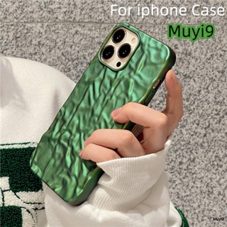 Ins เคสโทรศัพท์มือถือนิ่ม กันตก ลายริ้วรอย 3D สีเขียว เรียบง่าย สําหรับ IPhone14ProMax 13ProMax I12 Pro Max i11 Pro Max IXR XSMAX I7 8P Iphone14+ 13Pro